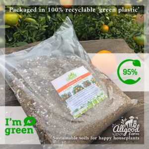 allgood farm citrus tree repotting soil packaged in 100% recyclable green plastic