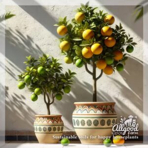 lemon and lime trees in decorative pots
