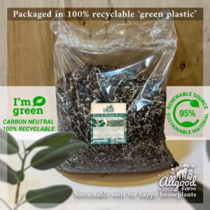 allgood farm rubber plant repotting soil packaged in 100% recyclable green plastic
