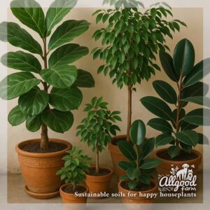 varieties of fiddle leaf, rubber plant and weeping fig ficus