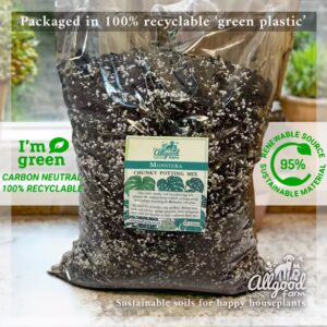 allgood farm monstera repotting soil packaged in 100% recyclable green plastic