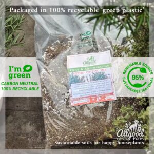 allgood farm olive tree and mediterranean herb repotting soil packaged in 100% recyclable green plastic