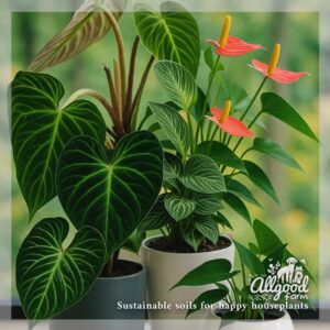 philodendron and anthurium house plants in ceramic pots