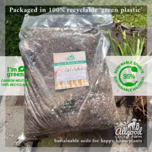 allgood farm aloe and snake plant potting soil in recyclable green packaging