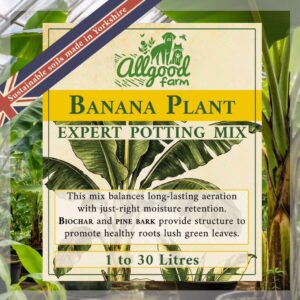 Allgood Farm banana plant soil mix label