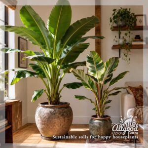 two indoor banana trees in pots