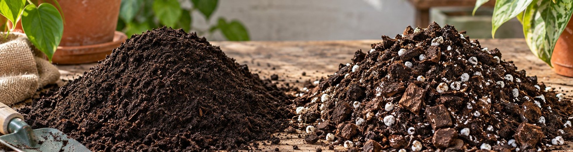 Compost and structured houseplant potting mix shown side by side